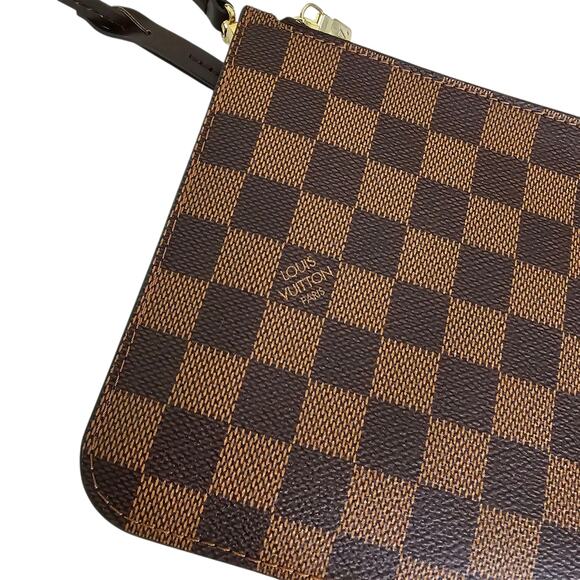 Louis Vuitton Damier Ebene Neverfull MM GM Pouch Wristlet Brown Canvas Leather - Picture 2 of 10